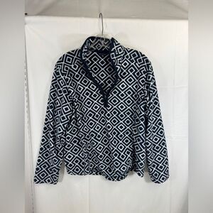 Land’s End geometric fleece pullover sweater women’s petite medium